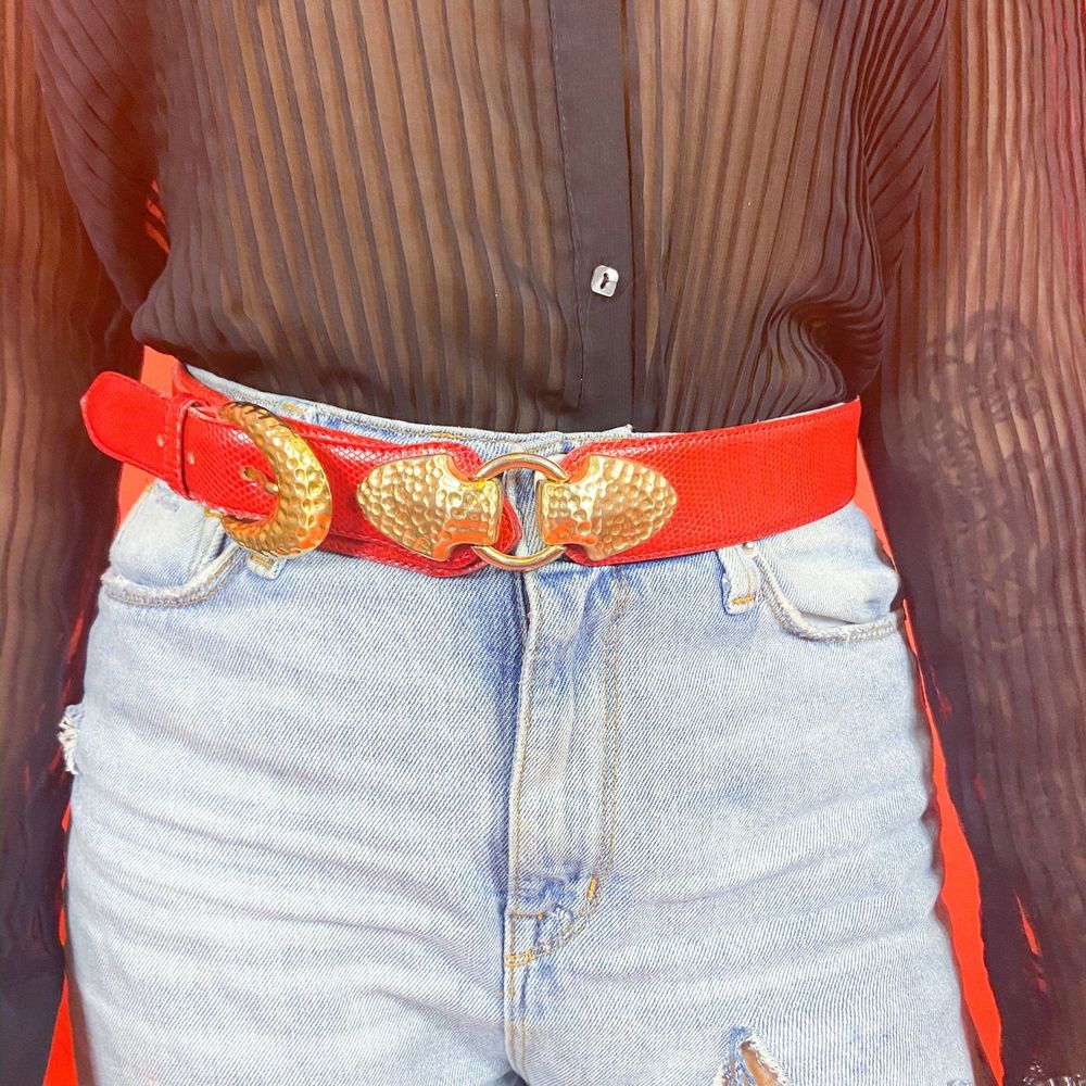 1980's Double Buckle Red Leather Belt
